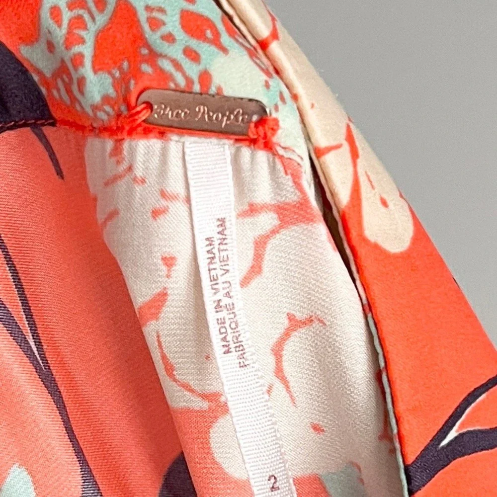 Free People‎ Sammy Button Down Maxi Skirt Orange White Front Slit Size 2